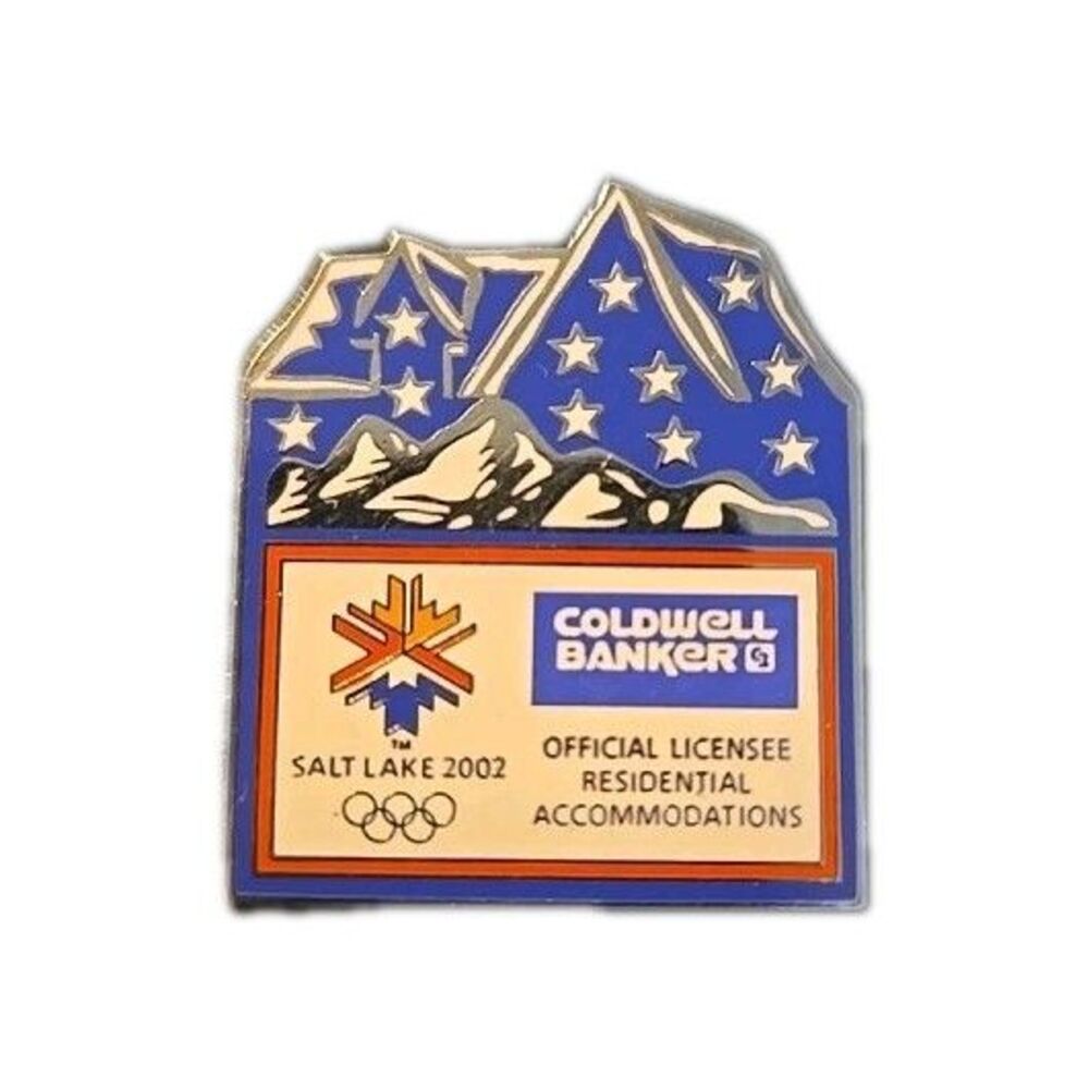 Coldwell Banker Salt Lake City Olympics Pin Vintage Old Metal Button 2002 White